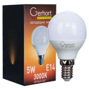 Лампа 5W GERHORT G45 LED 3000K E14 купить оптом в ЭкономСвет