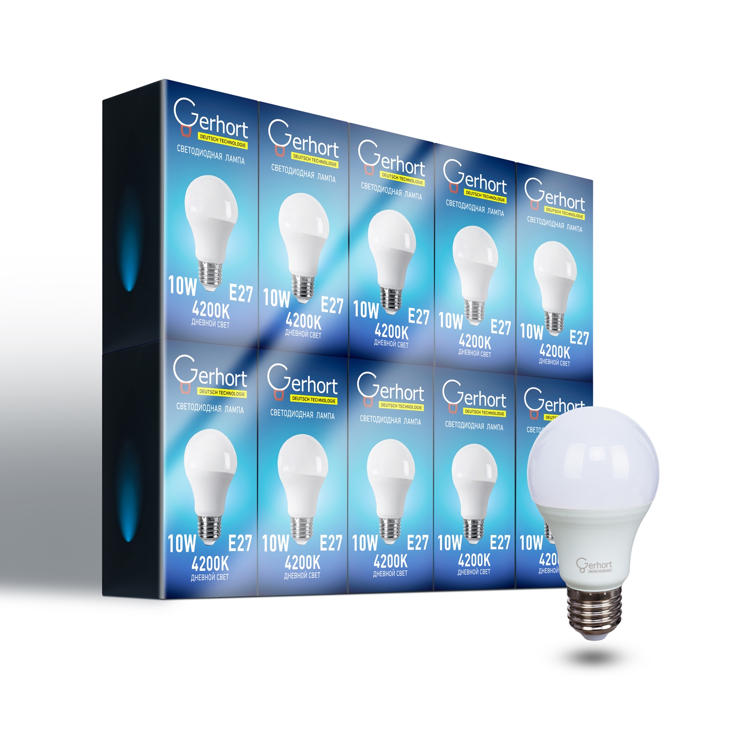 Блок лампочек 10W GERHORT A60 LED 4200K E27 (10шт)