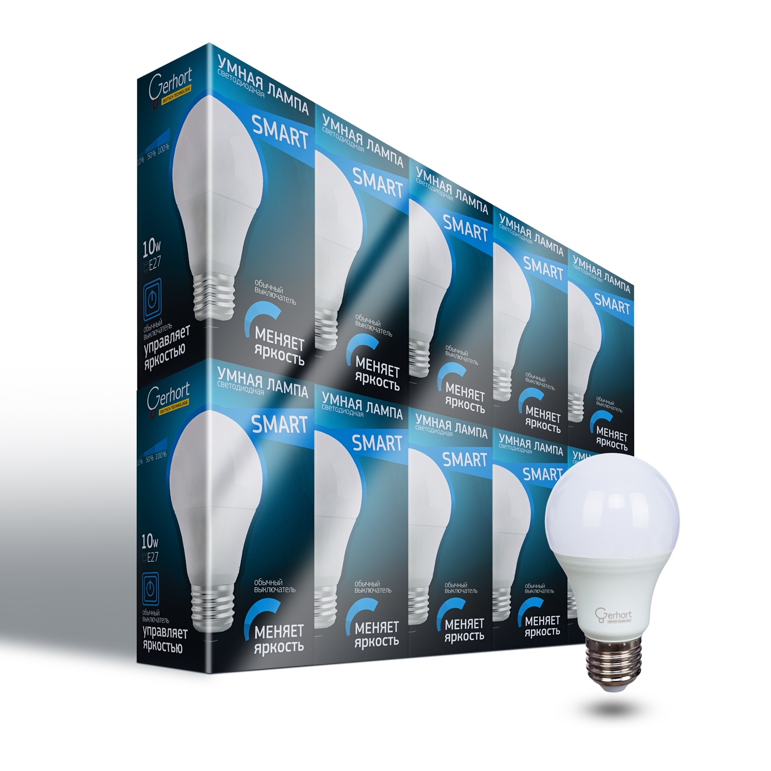 Лампа 10W GERHORT A60 LED3STEP 4200K E27 (10шт)