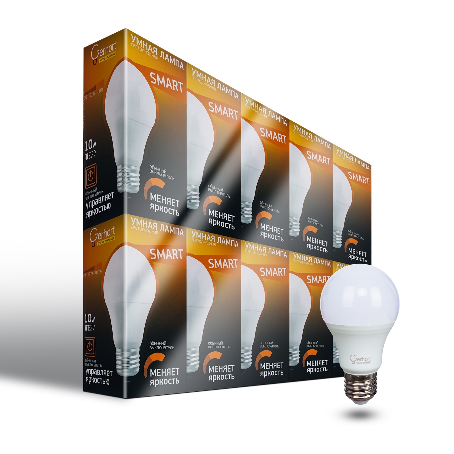 Блок лампочек 10W GERHORT A60 LED3STEP 3000K E27 (10шт)