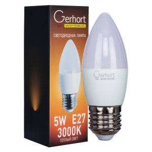 Лампа 5W GERHORT C37 LED 3000K E27 купить оптом в ЭкономСвет