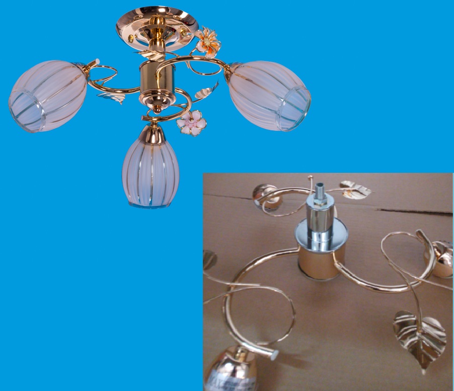 Потолочный светильник 0086A/3FGD WT - центральная часть на арматуре(хром) и потолочная чашка аналог, нет декоративного цв